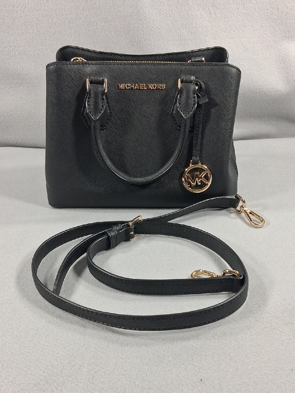 Michael Kors Black Mini Saffiano Dome Satchel with Gold Hardware